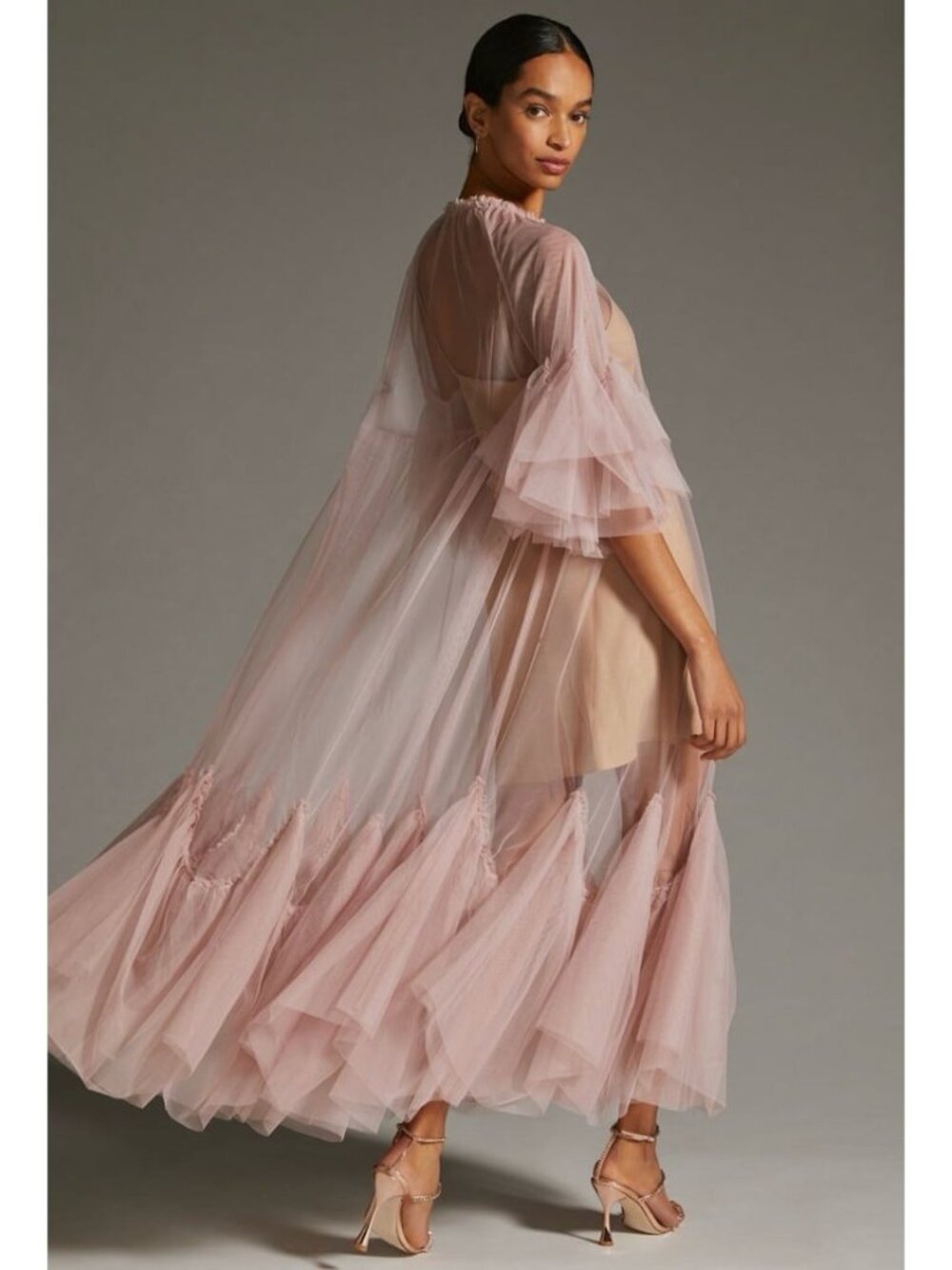 Maeve by Anthropologie glamorous tulle mesh sheer overlay midi Dress - Picture 4 of 9